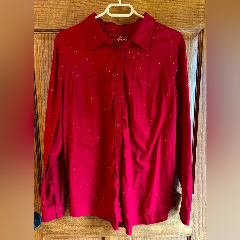 Red Blouse Size XL St.Johns Bay, Button up, Long Sleeve